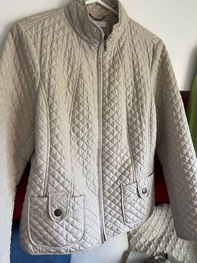 Charter Club Quilted Light Beige Zip-Front Utility Jacket